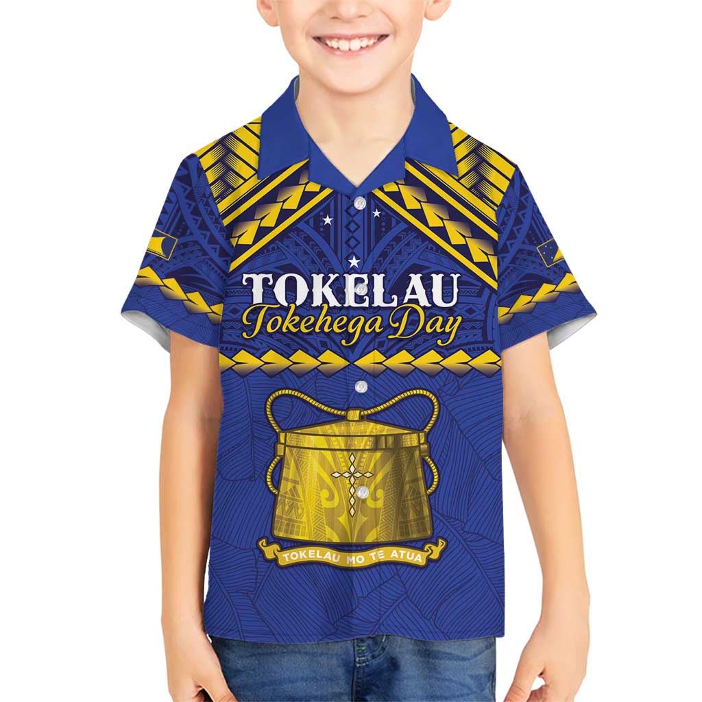 Personalised Tokelau Happy Tokehega Day Family Matching Summer Maxi Dress and Hawaiian Shirt Polynesian Tribal Tattoo LT05 Son's Shirt Blue - Polynesian Pride