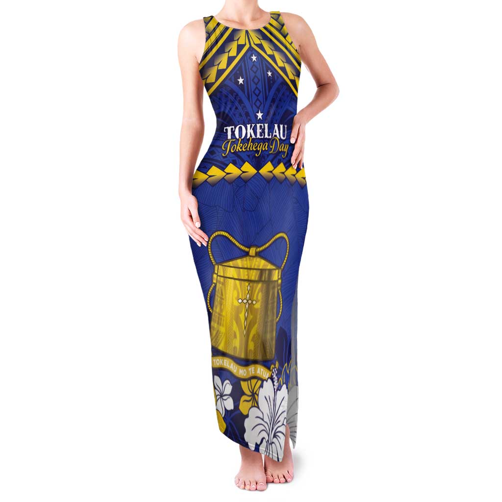 Personalised Tokelau Happy Tokehega Day Family Matching Tank Maxi Dress and Hawaiian Shirt Polynesian Tribal Tattoo LT05 Mom's Dress Blue - Polynesian Pride