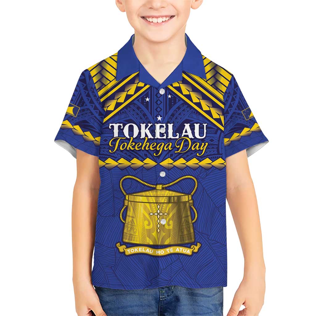 Personalised Tokelau Happy Tokehega Day Kid Hawaiian Shirt Polynesian Tribal Tattoo LT05 Kid Blue - Polynesian Pride