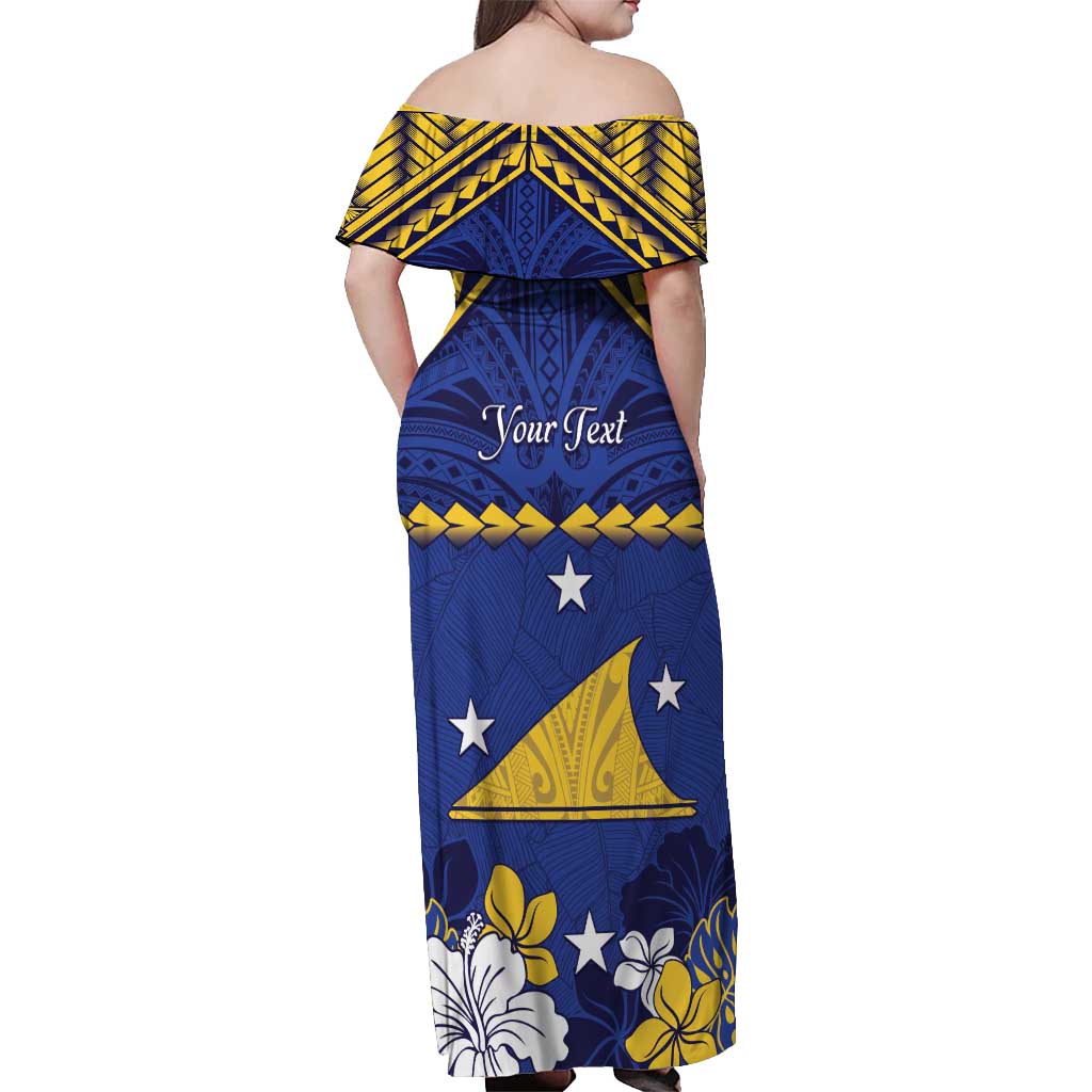 Personalised Tokelau Happy Tokehega Day Off Shoulder Maxi Dress Polynesian Tribal Tattoo LT05 - Polynesian Pride