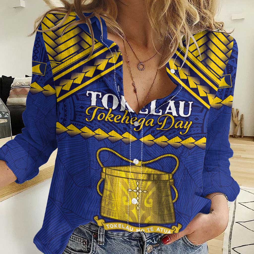Personalised Tokelau Happy Tokehega Day Women Casual Shirt Polynesian Tribal Tattoo LT05 Female Blue - Polynesian Pride