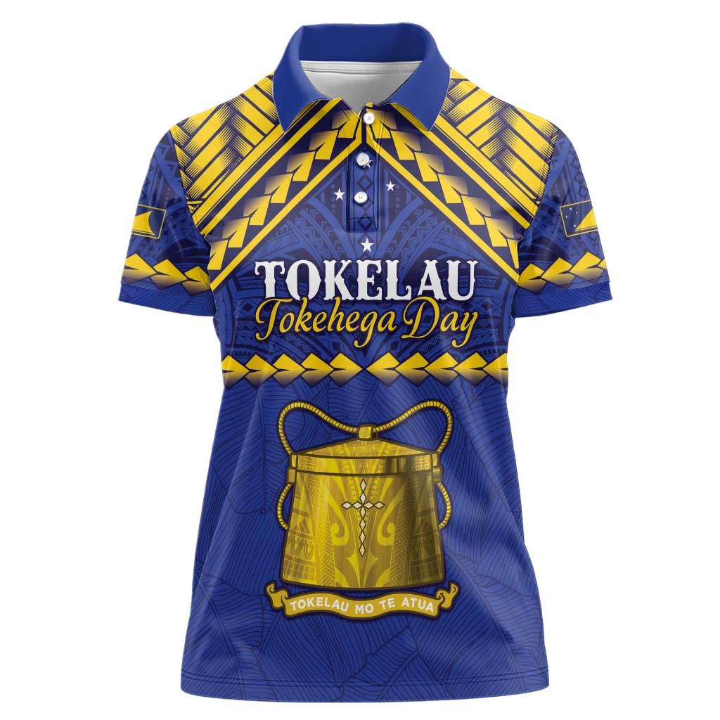 Personalised Tokelau Happy Tokehega Day Women Polo Shirt Polynesian Tribal Tattoo LT05 Female Blue - Polynesian Pride