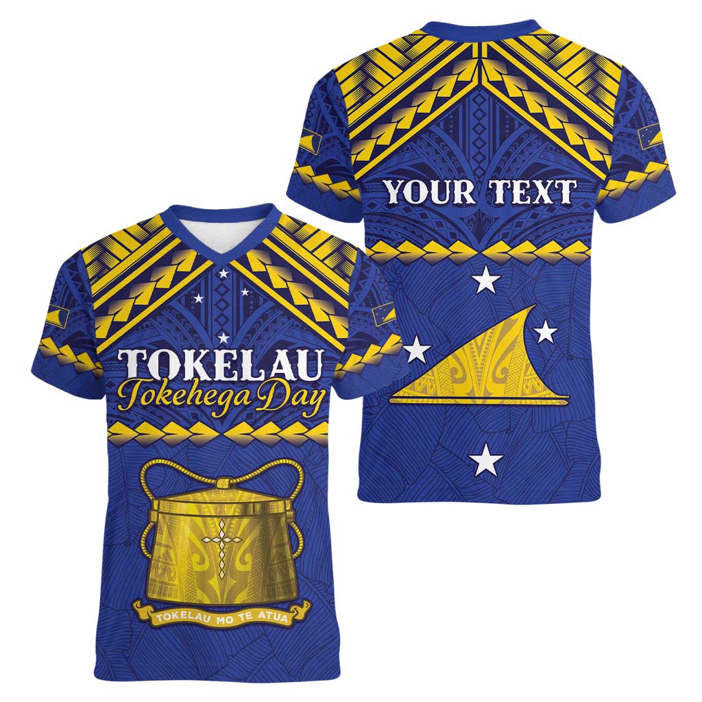 Personalised Tokelau Happy Tokehega Day Women V-Neck T-Shirt Polynesian Tribal Tattoo LT05 - Polynesian Pride