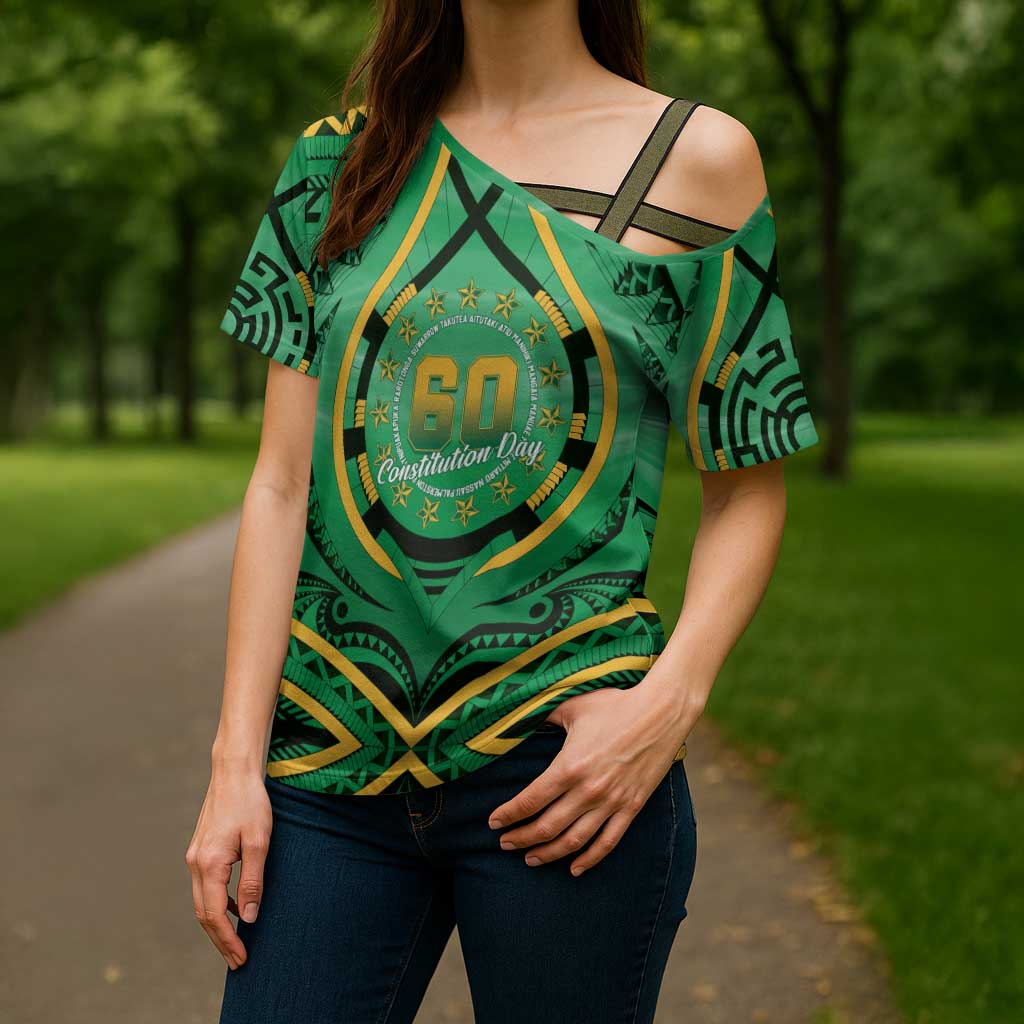 Cook Islands Constitution Day Cross Shoulder Shirt 60th Anniversary - Polynesian Pride