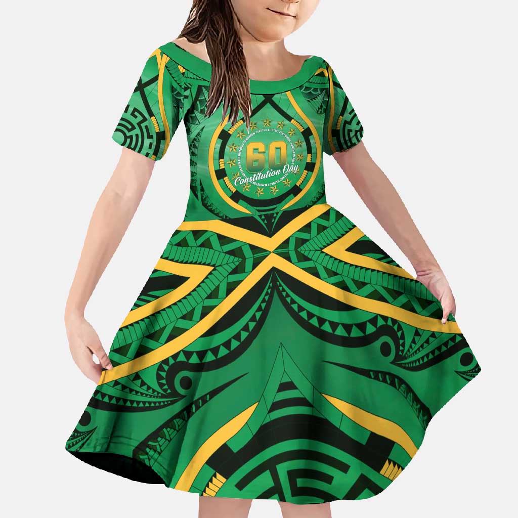 Cook Islands Constitution Day Family Matching Long Sleeve Bodycon Dress and Hawaiian Shirt 60th Anniversary LT05 Daughter's Dress Green - Polynesian Pride