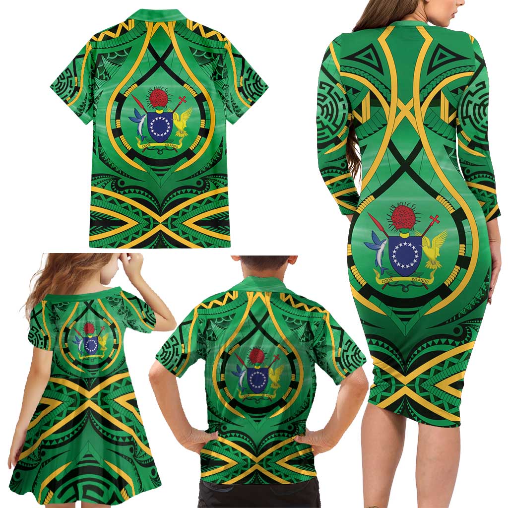 Cook Islands Constitution Day Family Matching Long Sleeve Bodycon Dress and Hawaiian Shirt 60th Anniversary LT05 - Polynesian Pride