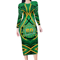 Cook Islands Constitution Day Family Matching Long Sleeve Bodycon Dress and Hawaiian Shirt 60th Anniversary LT05 Mom's Dress Green - Polynesian Pride