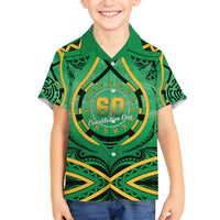 Cook Islands Constitution Day Family Matching Long Sleeve Bodycon Dress and Hawaiian Shirt 60th Anniversary LT05 Son's Shirt Green - Polynesian Pride