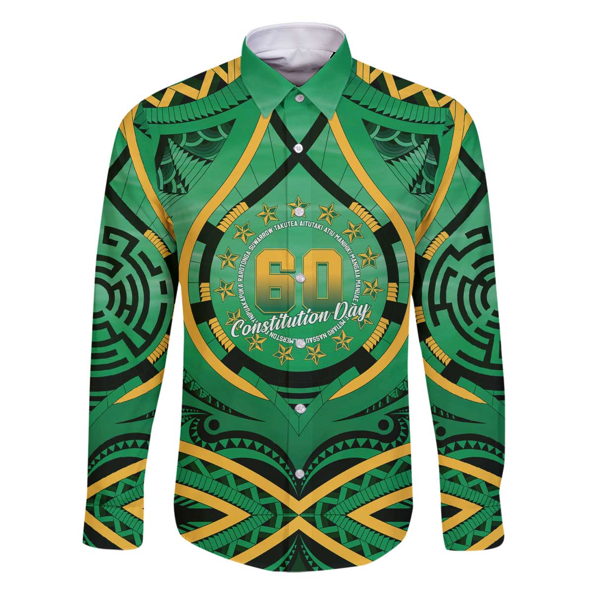 Cook Islands Constitution Day Family Matching Off The Shoulder Long Sleeve Dress and Hawaiian Shirt 60th Anniversary LT05 Dad's Shirt - Long Sleeve Green - Polynesian Pride