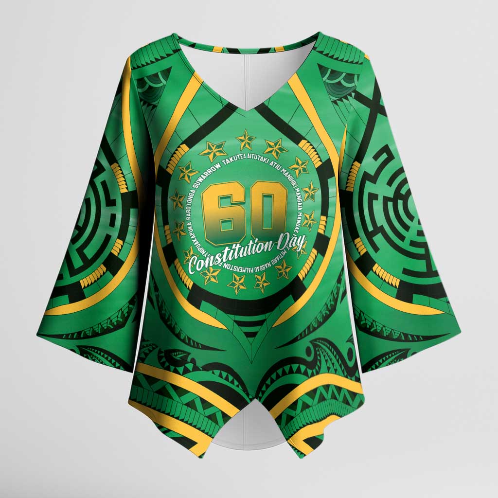 Cook Islands Constitution Day Kimono Sleeve Blouse 60th Anniversary LT05 Female Green - Polynesian Pride