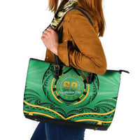 Cook Islands Constitution Day Leather Tote Bag 60th Anniversary - Polynesian Pride
