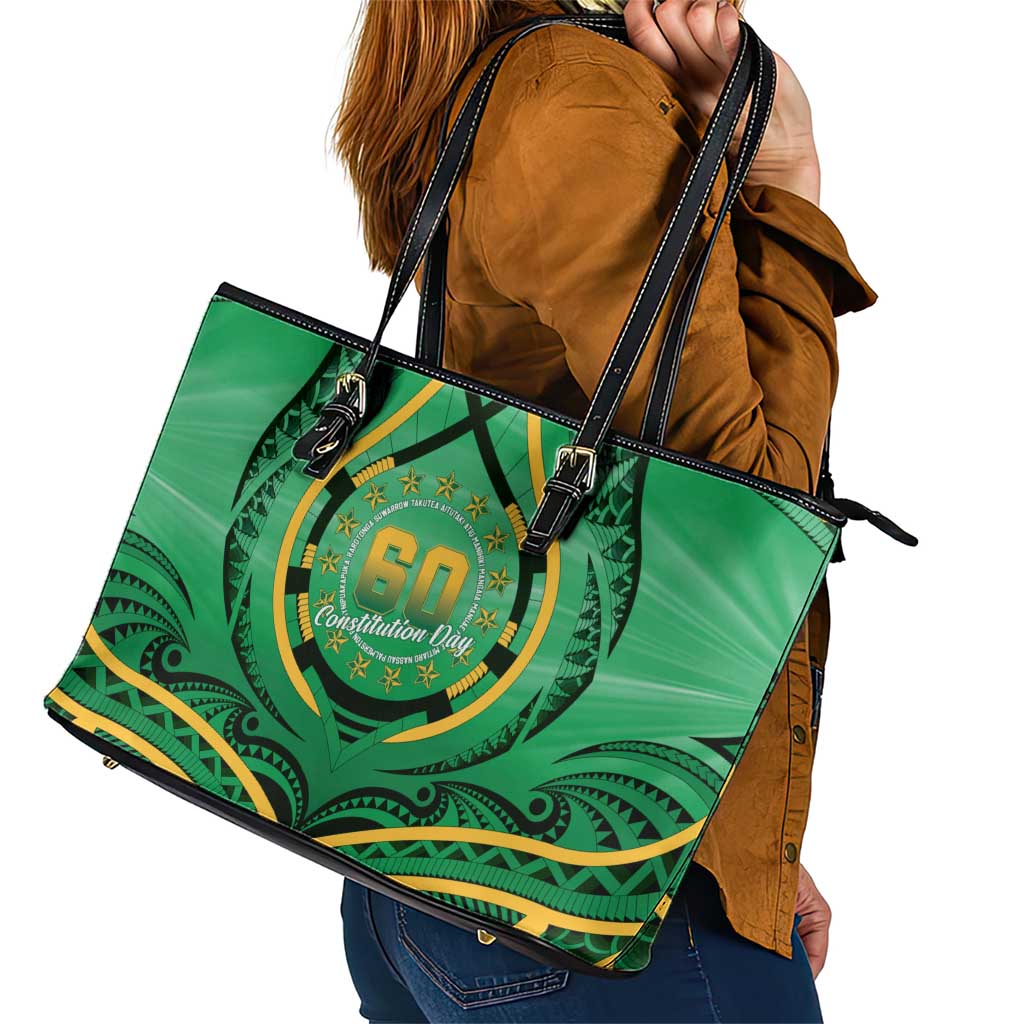 Cook Islands Constitution Day Leather Tote Bag 60th Anniversary - Polynesian Pride