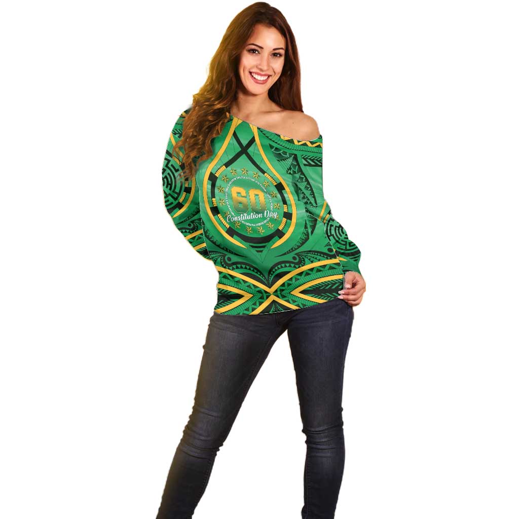Cook Islands Constitution Day Off Shoulder Sweater 60th Anniversary - Polynesian Pride