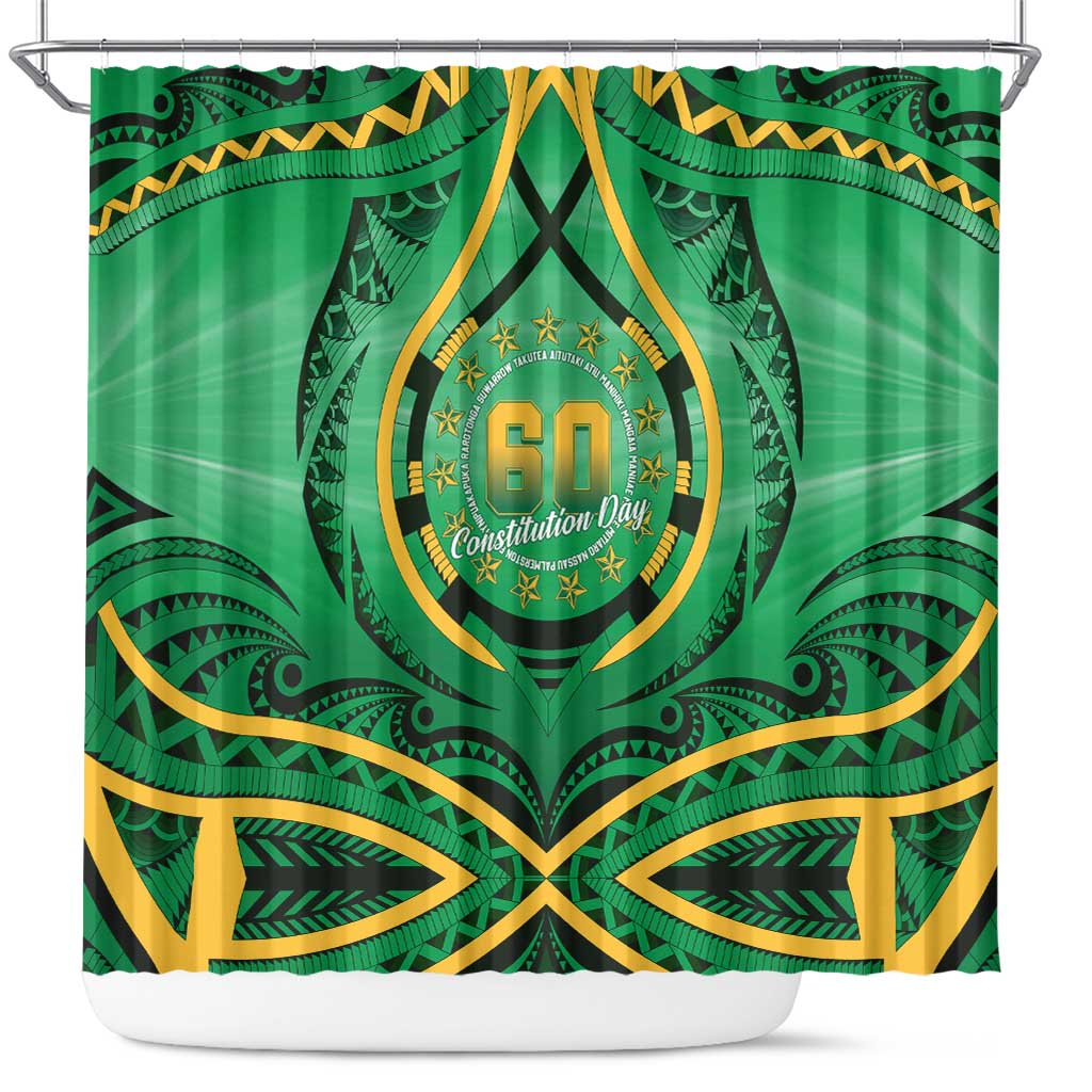 Cook Islands Constitution Day Shower Curtain 60th Anniversary LT05 Green - Polynesian Pride