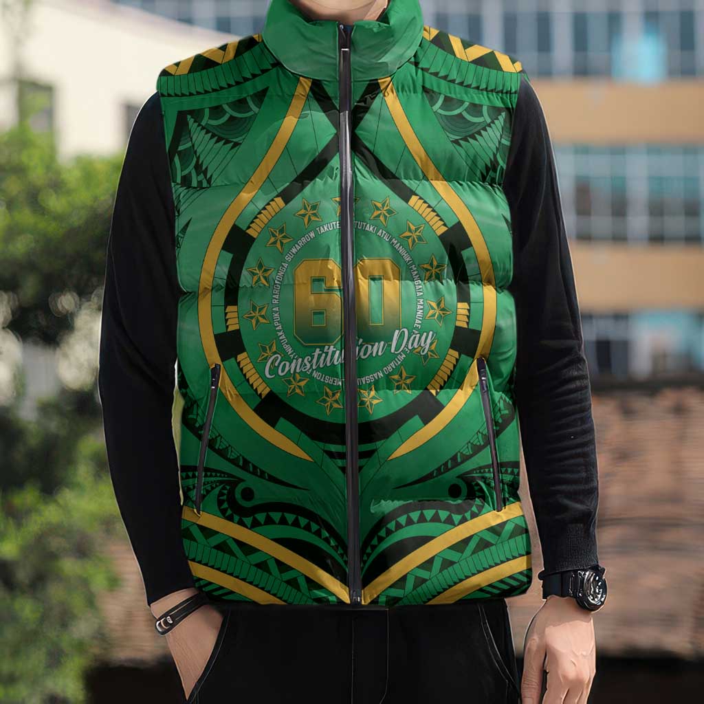 Cook Islands Constitution Day Sleeveless Puffer Jacket 60th Anniversary - Polynesian Pride