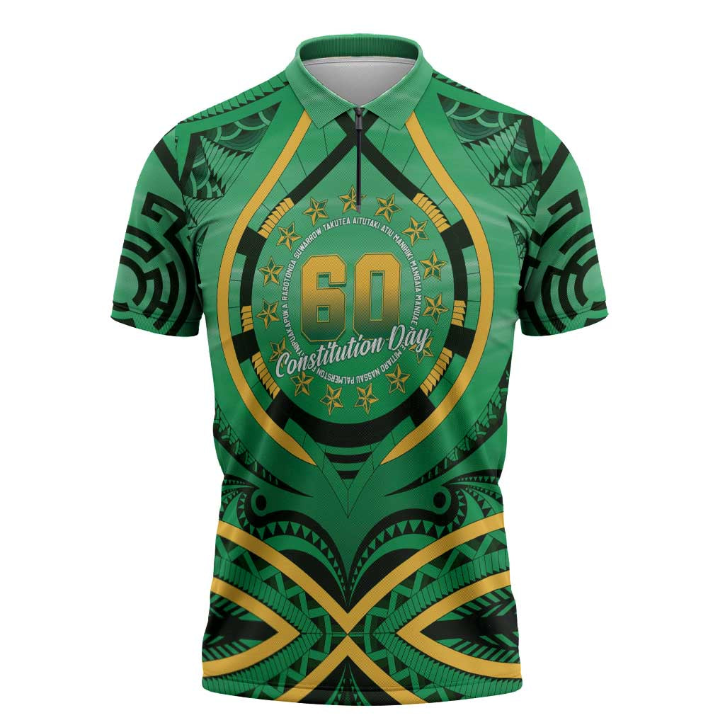 Cook Islands Constitution Day Zipper Polo Shirt 60th Anniversary - Polynesian Pride