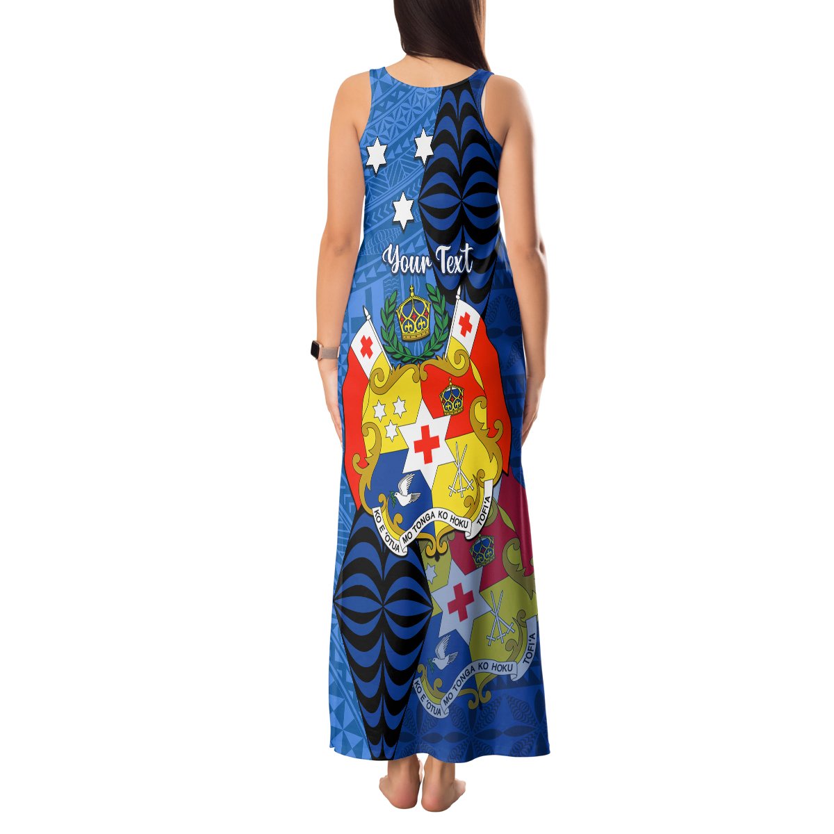 Personalized Tonga Vavau Tank Maxi Dress Humpback Whale Coat Of Arms With Ngatu Pattern LT05 - Polynesian Pride