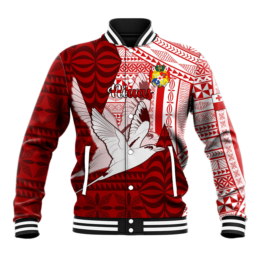 Personalized Tonga Niuas Baseball Jacket White Tailed Tropicbird With Ngatu Pattern LT05 Unisex Red - Polynesian Pride