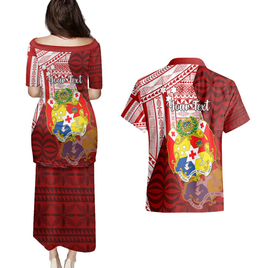 Personalized Tonga Niuas Couples Matching Puletasi Dress and Hawaiian Shirt White Tailed Tropicbird With Ngatu Pattern LT05 - Polynesian Pride