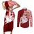 Personalized Tonga Niuas Couples Matching Short Sleeve Bodycon Dress and Long Sleeve Button Shirts White Tailed Tropicbird With Ngatu Pattern LT05 Red - Polynesian Pride
