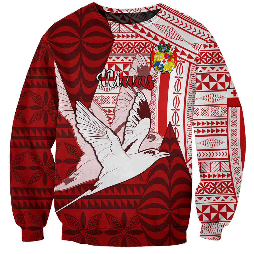 Personalized Tonga Niuas Sweatshirt White Tailed Tropicbird With Ngatu Pattern LT05 Unisex Red - Polynesian Pride