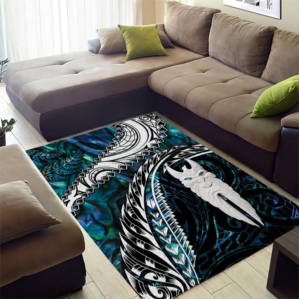 New Zealand Aotearoa Area Rug Maori Hei Rehua Paua Shell Glitter Green