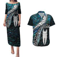 New Zealand Aotearoa Couples Matching Puletasi and Hawaiian Shirt Maori Hei Rehua Paua Shell Glitter Green LT05 Green - Polynesian Pride