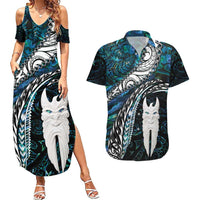 New Zealand Aotearoa Couples Matching Summer Maxi Dress and Hawaiian Shirt Maori Hei Rehua Paua Shell Glitter Green LT05 Green - Polynesian Pride
