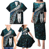New Zealand Aotearoa Family Matching Puletasi and Hawaiian Shirt Maori Hei Rehua Paua Shell Glitter Green LT05 - Polynesian Pride