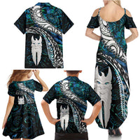 New Zealand Aotearoa Family Matching Summer Maxi Dress and Hawaiian Shirt Maori Hei Rehua Paua Shell Glitter Green LT05 - Polynesian Pride