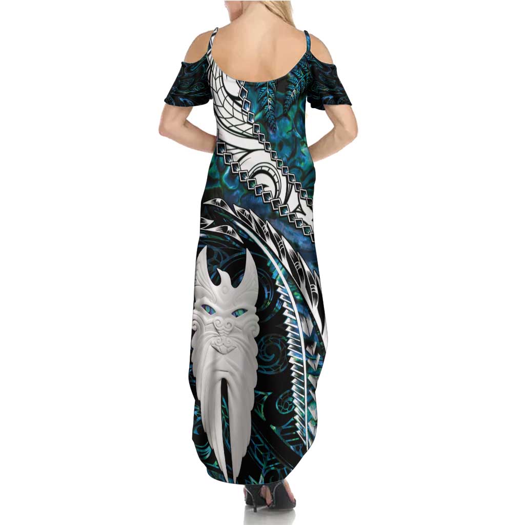 New Zealand Aotearoa Family Matching Summer Maxi Dress and Hawaiian Shirt Maori Hei Rehua Paua Shell Glitter Green LT05 - Polynesian Pride