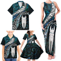 New Zealand Aotearoa Family Matching Tank Maxi Dress and Hawaiian Shirt Maori Hei Rehua Paua Shell Glitter Green LT05 - Polynesian Pride