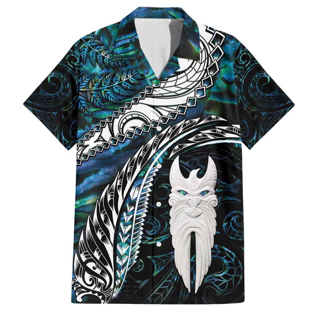 New Zealand Aotearoa Family Matching Tank Maxi Dress and Hawaiian Shirt Maori Hei Rehua Paua Shell Glitter Green LT05 Dad's Shirt - Short Sleeve Green - Polynesian Pride