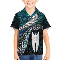 New Zealand Aotearoa Family Matching Tank Maxi Dress and Hawaiian Shirt Maori Hei Rehua Paua Shell Glitter Green LT05 Son's Shirt Green - Polynesian Pride