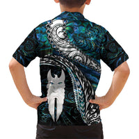 New Zealand Aotearoa Kid Hawaiian Shirt Maori Hei Rehua Paua Shell Glitter Green LT05 - Polynesian Pride