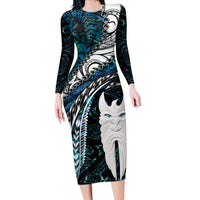 New Zealand Aotearoa Long Sleeve Bodycon Dress Maori Hei Rehua Paua Shell Glitter Green LT05 Long Dress Green - Polynesian Pride