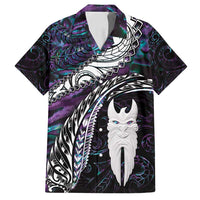 New Zealand Aotearoa Family Matching Off Shoulder Maxi Dress and Hawaiian Shirt Maori Hei Rehua Paua Shell Glitter Purple LT05 Dad's Shirt - Short Sleeve Purple - Polynesian Pride