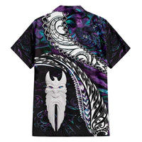 New Zealand Aotearoa Family Matching Off Shoulder Short Dress and Hawaiian Shirt Maori Hei Rehua Paua Shell Glitter Purple LT05 - Polynesian Pride