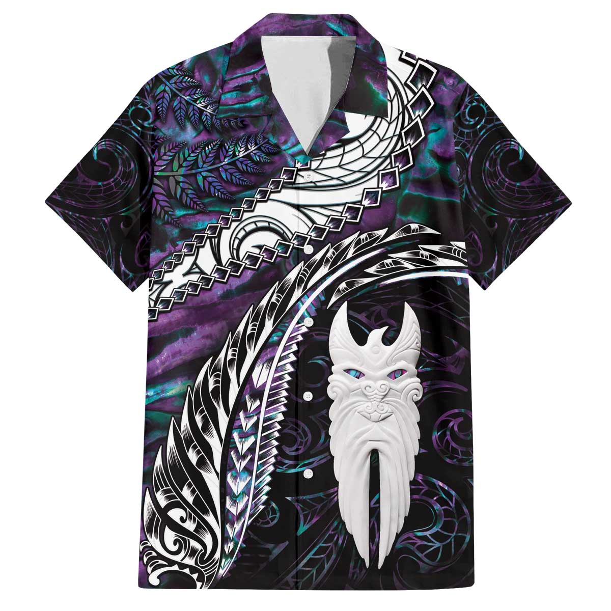New Zealand Aotearoa Family Matching Puletasi and Hawaiian Shirt Maori Hei Rehua Paua Shell Glitter Purple LT05 Dad's Shirt - Short Sleeve Purple - Polynesian Pride