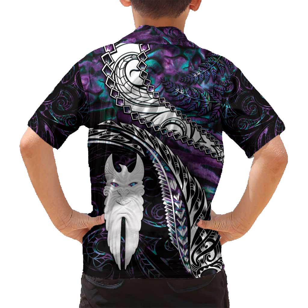 New Zealand Aotearoa Family Matching Summer Maxi Dress and Hawaiian Shirt Maori Hei Rehua Paua Shell Glitter Purple LT05 - Polynesian Pride