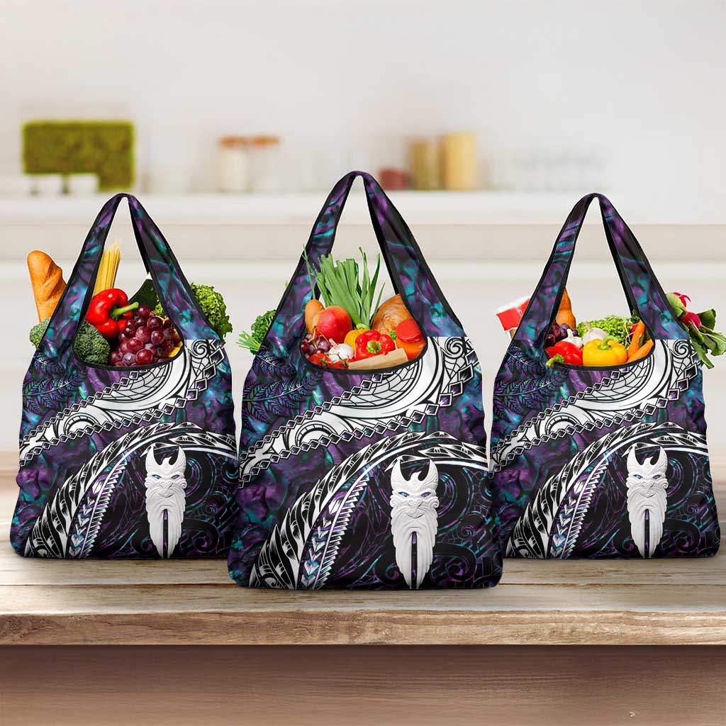New Zealand Aotearoa Grocery Bag Maori Hei Rehua Paua Shell Glitter Purple