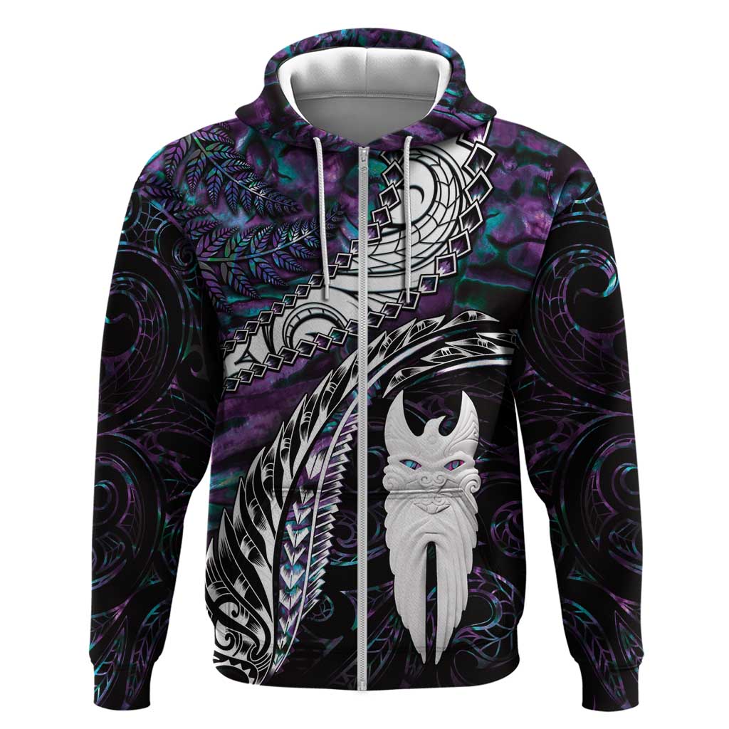 New Zealand Aotearoa Hoodie Maori Hei Rehua Paua Shell Glitter Purple LT05 Zip Hoodie Purple - Polynesian Pride