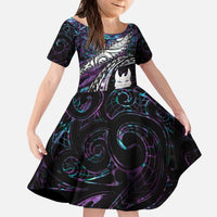 New Zealand Aotearoa Kid Short Sleeve Dress Maori Hei Rehua Paua Shell Glitter Purple LT05 KID Purple - Polynesian Pride