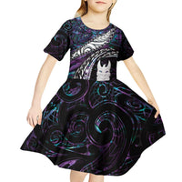 New Zealand Aotearoa Kid Short Sleeve Dress Maori Hei Rehua Paua Shell Glitter Purple LT05 - Polynesian Pride