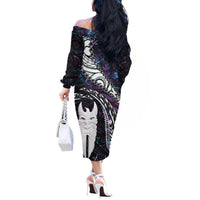 New Zealand Aotearoa Off The Shoulder Long Sleeve Dress Maori Hei Rehua Paua Shell Glitter Purple LT05 - Polynesian Pride