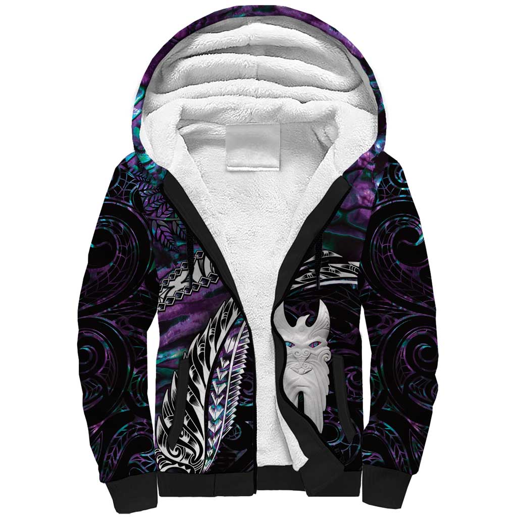 New Zealand Aotearoa Sherpa Hoodie Maori Hei Rehua Paua Shell Glitter Purple LT05 Unisex Purple - Polynesian Pride