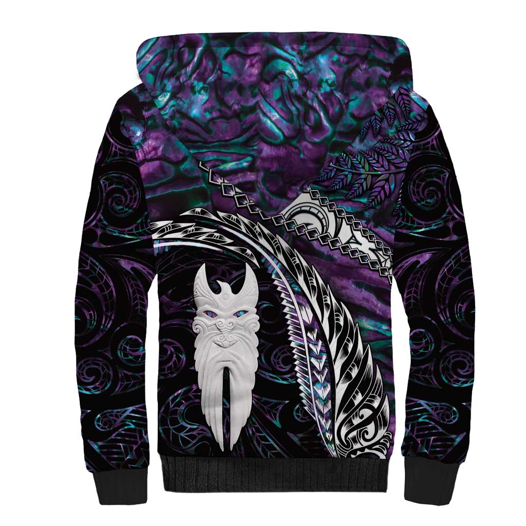 New Zealand Aotearoa Sherpa Hoodie Maori Hei Rehua Paua Shell Glitter Purple LT05 - Polynesian Pride