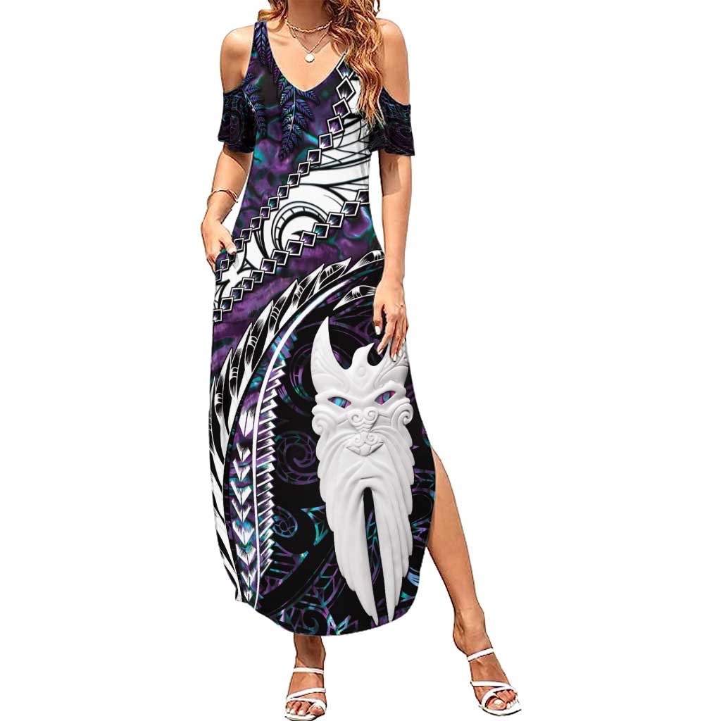 New Zealand Aotearoa Summer Maxi Dress Maori Hei Rehua Paua Shell Glitter Purple LT05 Women Purple - Polynesian Pride