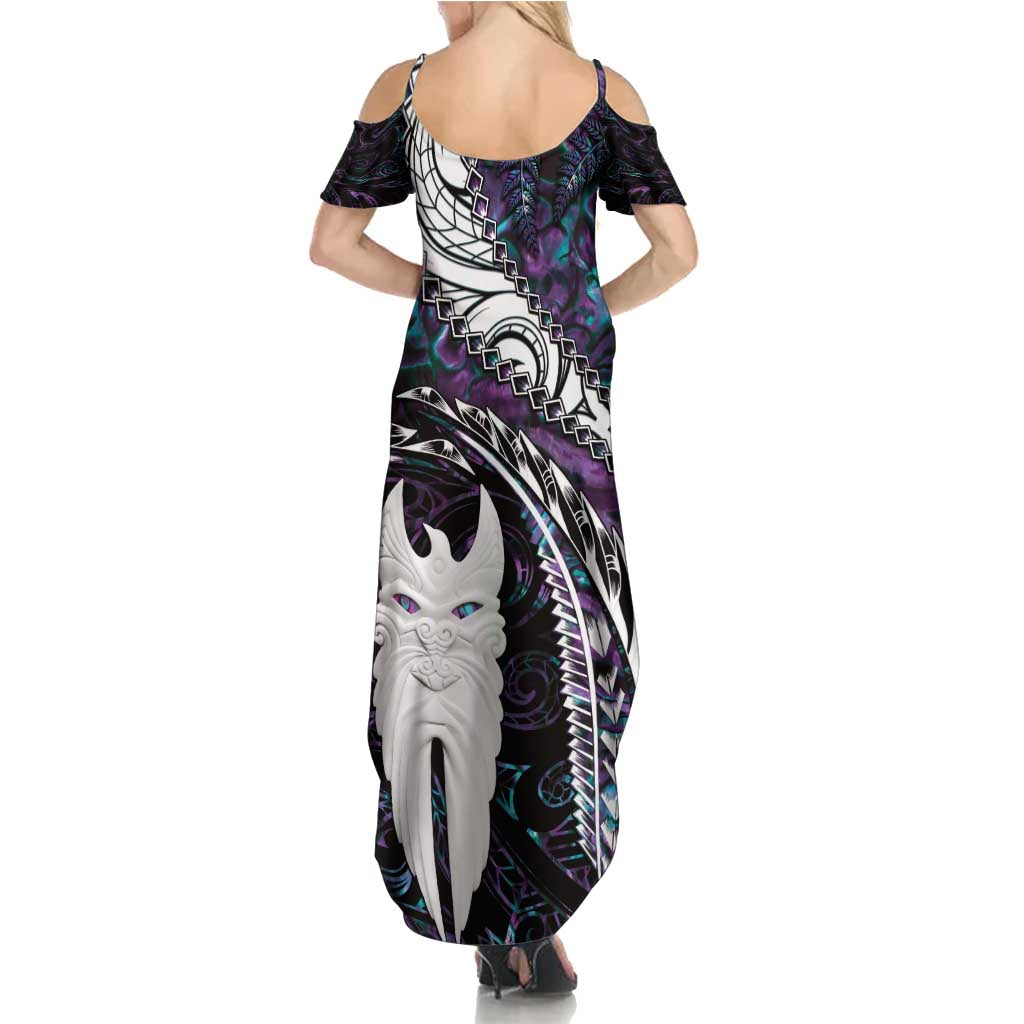 New Zealand Aotearoa Summer Maxi Dress Maori Hei Rehua Paua Shell Glitter Purple LT05 - Polynesian Pride