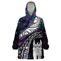 New Zealand Aotearoa Wearable Blanket Hoodie Maori Hei Rehua Paua Shell Glitter Purple LT05 One Size Purple - Polynesian Pride